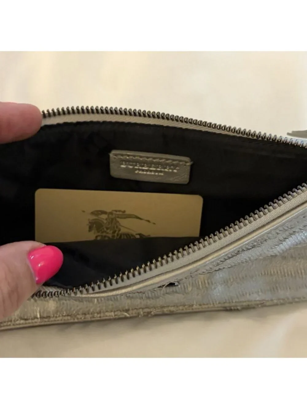 Burberry Prorsum Metallic Silver Textured Fringe Long Wallet Wristlet Rare